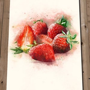 Kitchen Prints - Strawberry Art Print - Kitchen Artwork - Fruit Wall Art - Red Fruit - Strawberries - Watercolour Style - Fruit Decor Poster