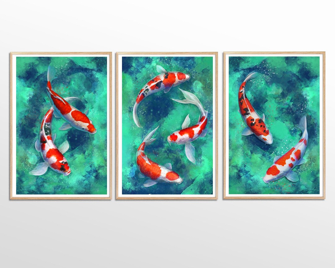 Set of 3 Prints - Koi Fish Painting Print - Japanese Art - Zen Wall Art ...