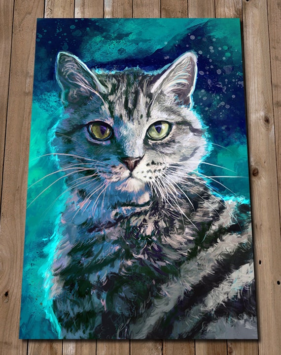 Silver Tabby Cat Art Print - Cat Artwork - Giclee Print - Wall Art Gift Home Decor - Cute Cat Art Print Picture