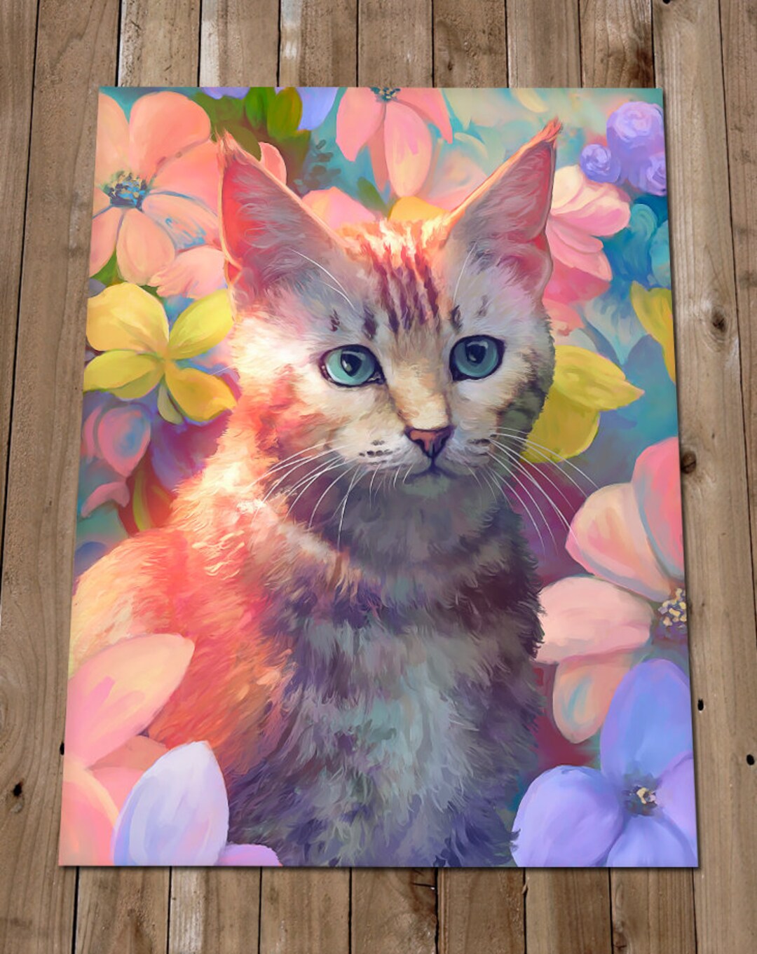 flower-cat-art-print-cute-cat-painting-kitten-wall-art-etsy