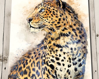 Leopard Print Wall Art - African Animal Art - Safari Art - Jungle Print - Big Cat Realistic Art - Jungle Illustration - Watercolour Style