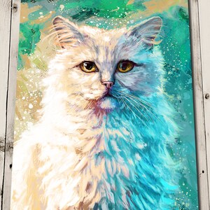 Weiße Katze Kunstdruck - persische Kunst Katze - Katze-Liebhaber-Geschenk - Katze Malerei Giclée-Druck - furry langhaarige Haustier Katze - flauschige Katze Kunstdruck