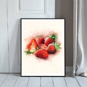 Kitchen Prints - Strawberry Art Print - Kitchen Artwork - Fruit Wall Art - Red Fruit - Strawberries - Watercolour Style - Fruit Decor Poster image 3