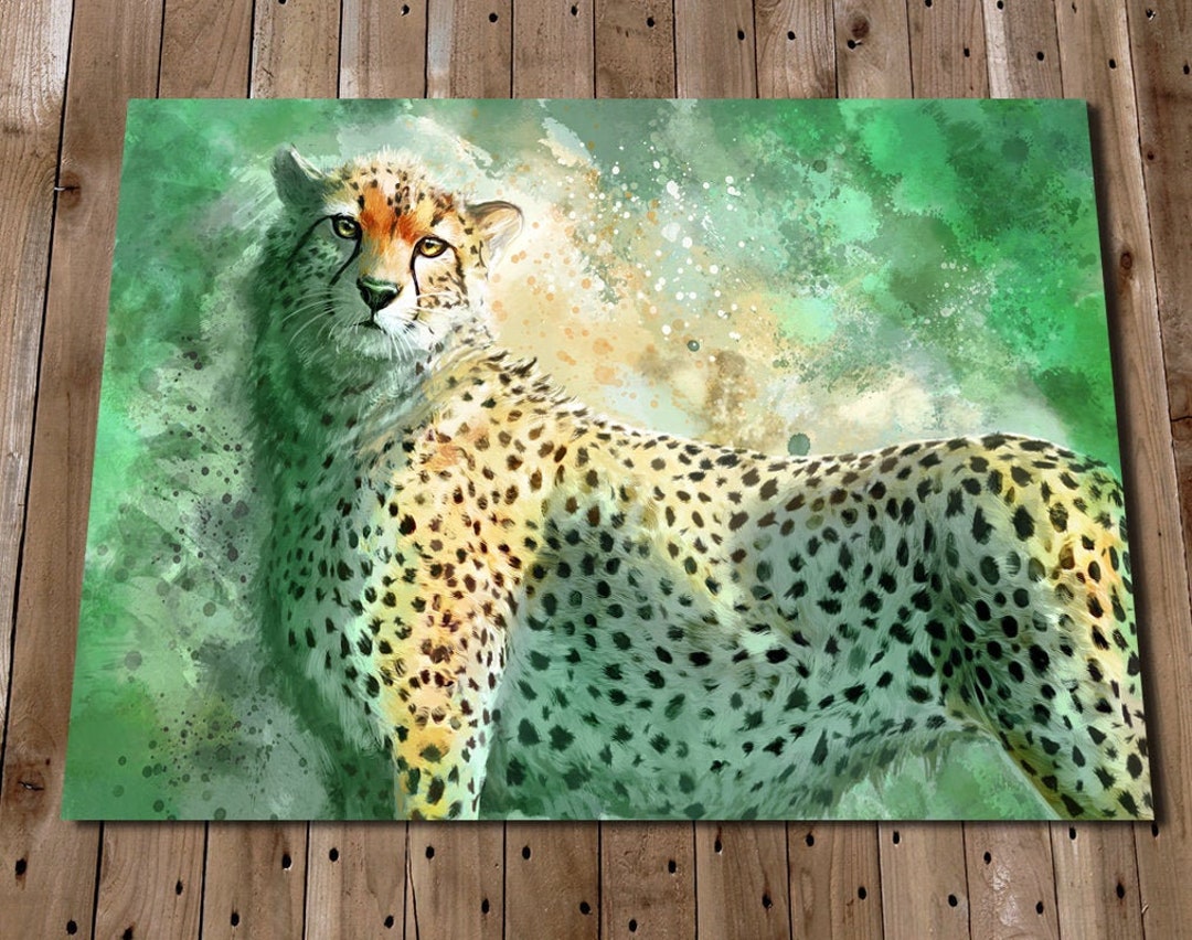 CHEETAH Art Print Safari Animals Green Wall Art Big Cat Painting