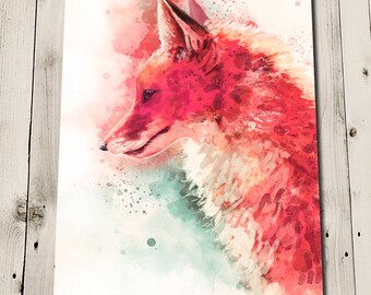 Fox Print Painting Wall Art - Fox Watercolor Art Print - Unique Animal Decor - Portrait Gift - Animal Lover - Bright Vivid Watercolour Art