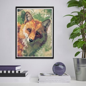 Grafika z lisem – Prezenty od lisa – Malowanie dzikich zwierząt – Portret leśny – Grafika z twarzą lisa – Grafika z lisem – Realistyczny wydruk artystyczny ze zwierzęciem zdjęcie 5