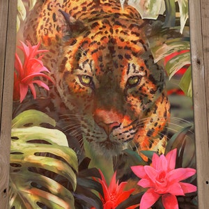 Safari Animal Prints - Jaguar Wall Art Painting - Jungle Illustration - Tropical Colourful Animal Artwork - Big Cat Giclee - Hunting Jaguar