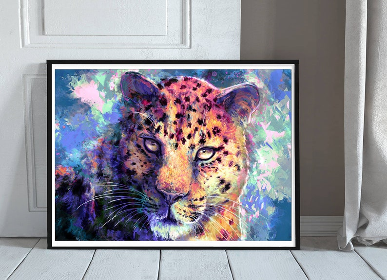 Purple Leopard Art Print - Abstract Animal Art - Wildlife Artist - Colorful Animal Art Print - Animal Poster Picture - Big Cat Art Print image 3