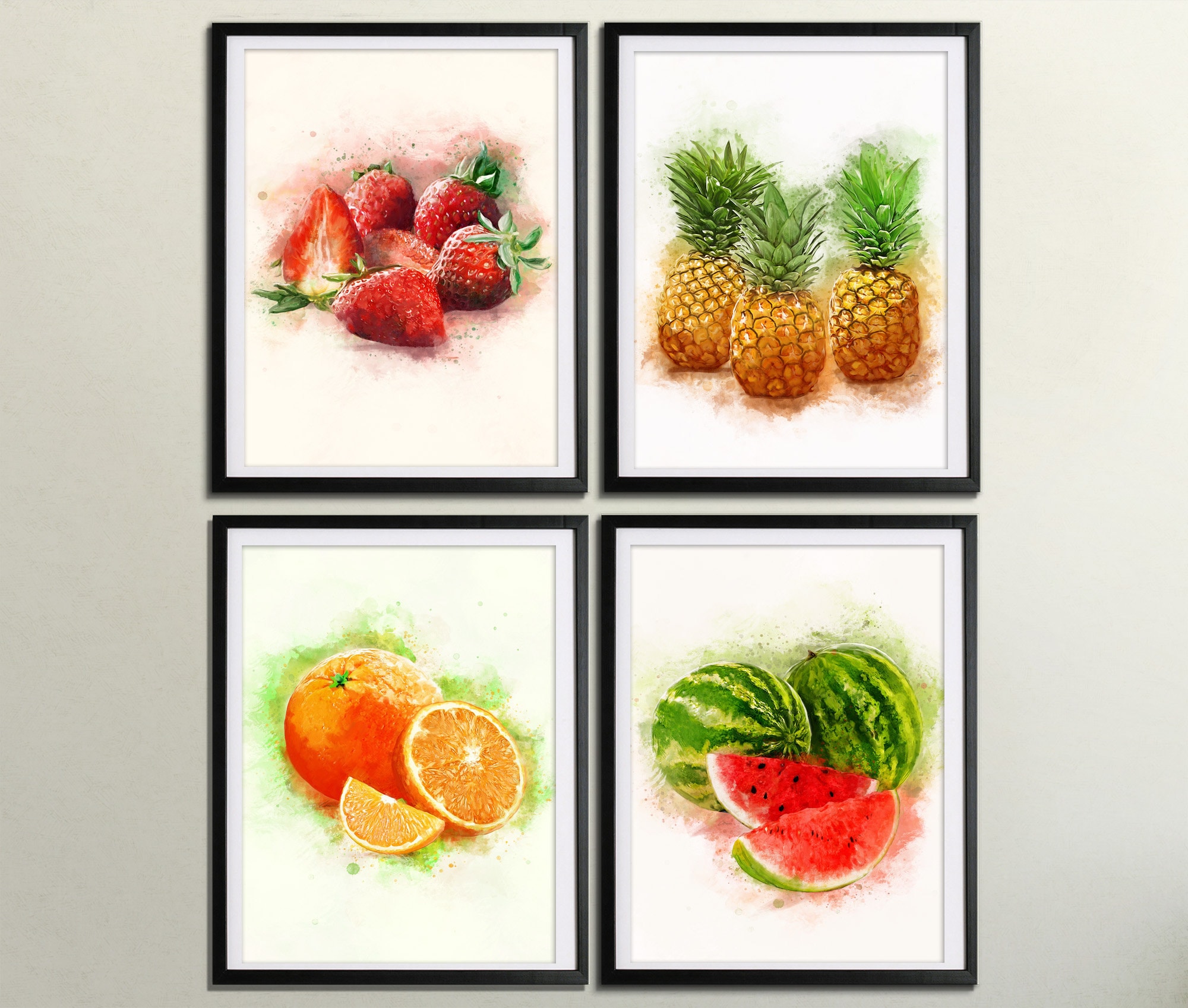 Kitchen Wall Art Set Fruit Print Set of 4 Fruit Wall Art Etsy