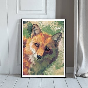 Grafika z lisem – Prezenty od lisa – Malowanie dzikich zwierząt – Portret leśny – Grafika z twarzą lisa – Grafika z lisem – Realistyczny wydruk artystyczny ze zwierzęciem zdjęcie 3