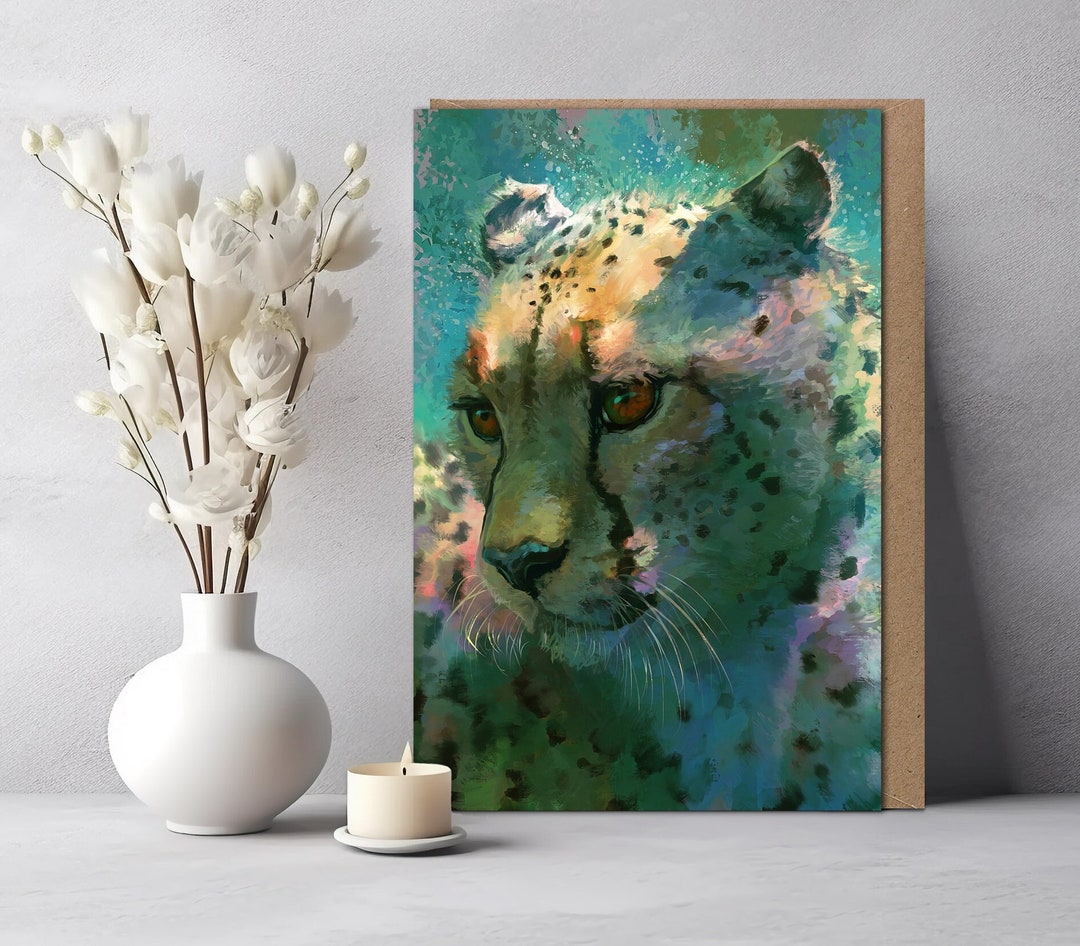 Cheetah Greeting Card, Blank Wildlife Birthday Card, Animal Celebration ...
