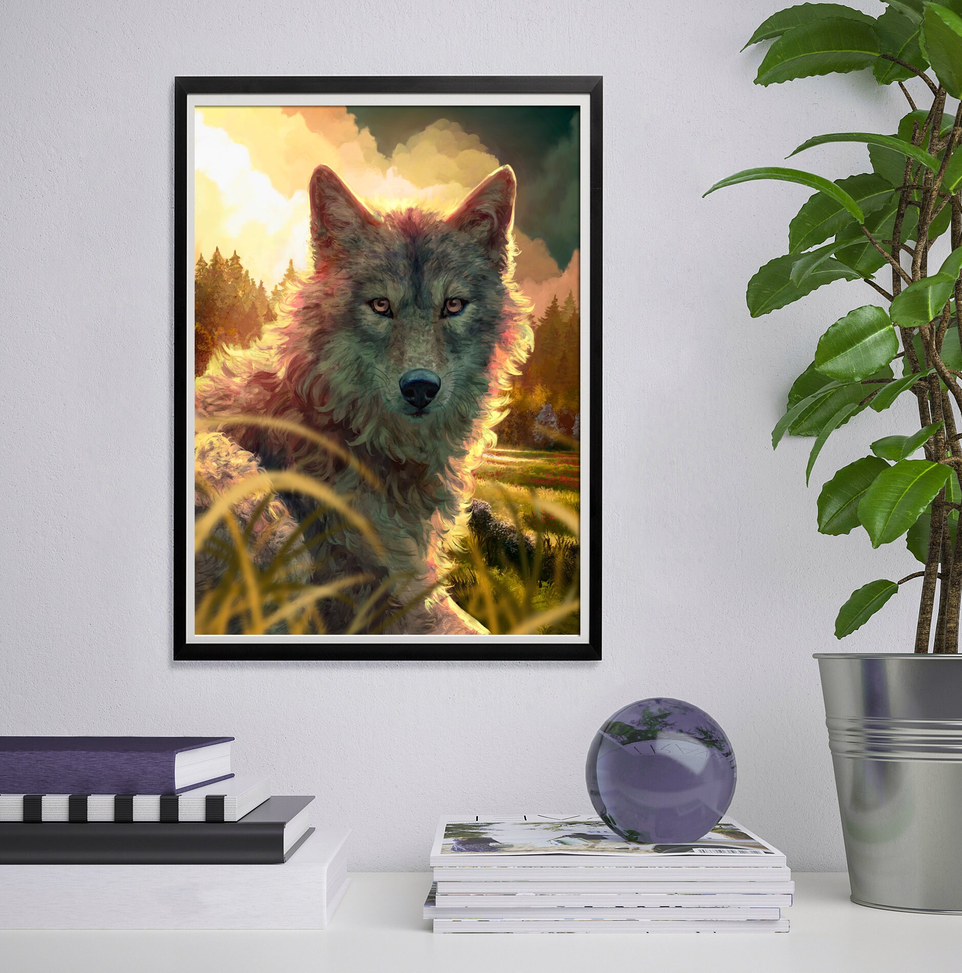 Sunlight Wolf Art Print Warm Lighting Wolf Portrait Painting - Etsy