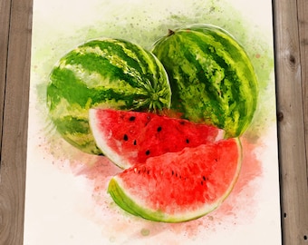 Watermelon Art Print - Kitchen Wall Art - Fruit Print - Watermelon Painting - Watermelon Watercolor Style - Kitchen Art - Kitchen Prints
