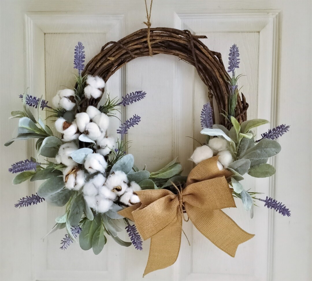 Cotton Boll Wreath, Lamb's Ear Wreath, Year'roundwreath, Farmhouse Wreath, Rustic Spring Wreath