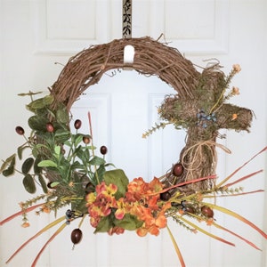 Floral Chicken Wire Cross, Spring Grapevine, Easter Twig Cross