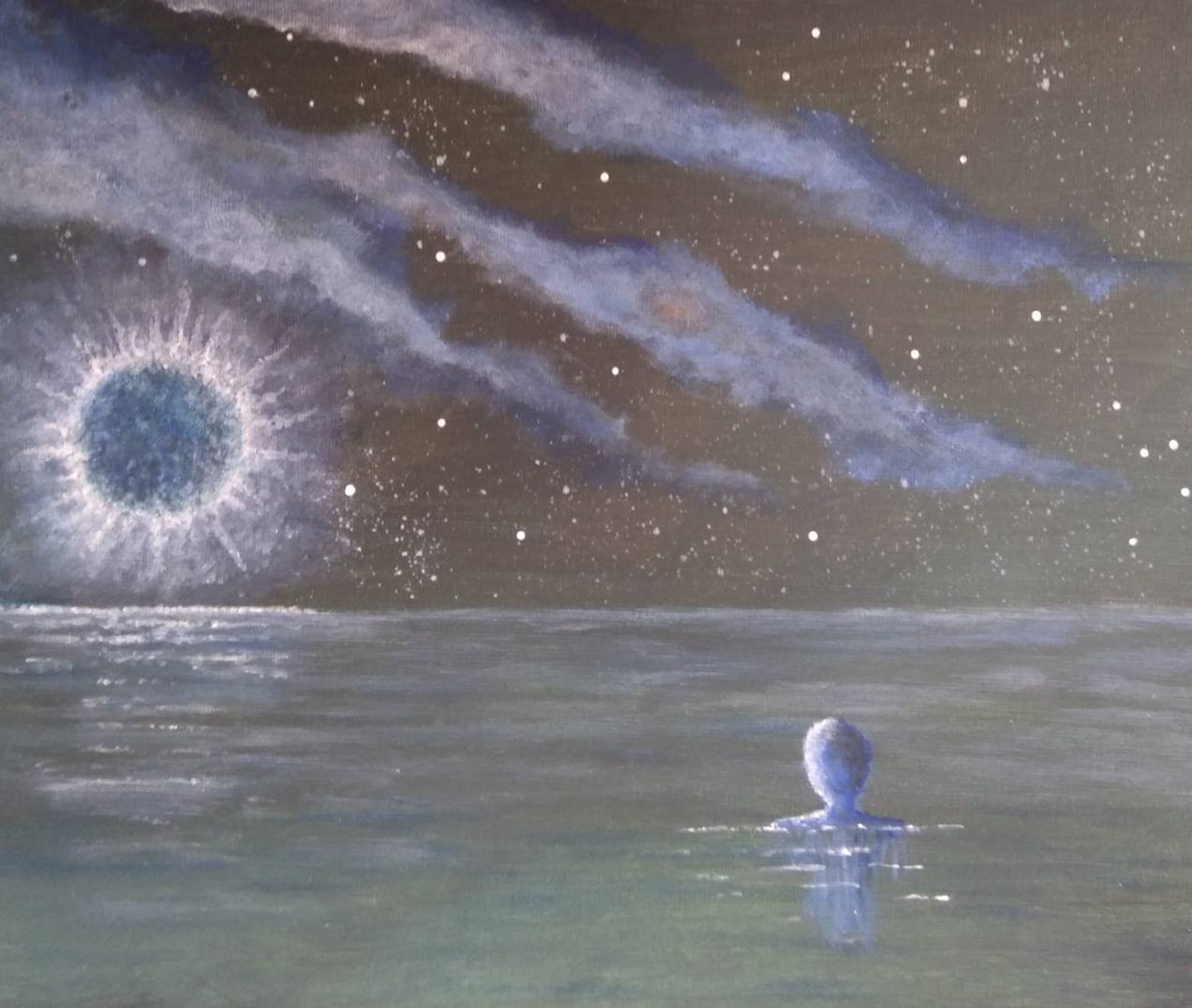 Blue Moon Swimmer Original Cornish Art Full Moon Night - Etsy