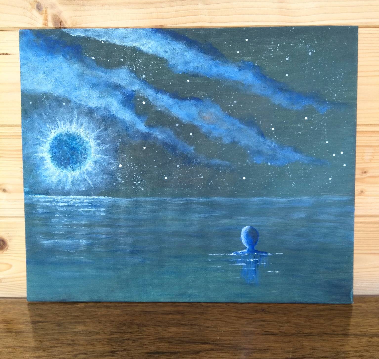 Blue Moon Swimmer Original Cornish Art Full Moon Night - Etsy