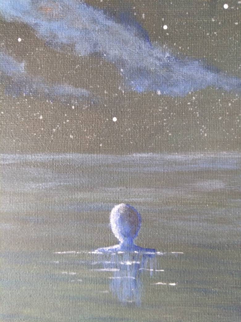 Blue Moon Swimmer Original Cornish Art Full Moon Night - Etsy
