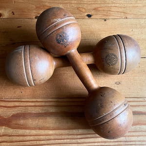 Antique Wood Dumbbells Narragansett Machine Co
