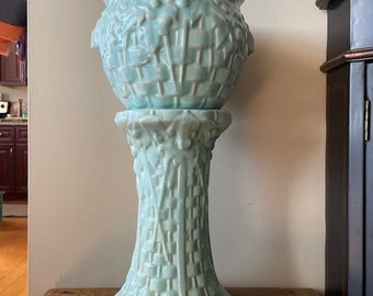 McCoy Aqua Jardiniere & Pedestal Leaves and Berries