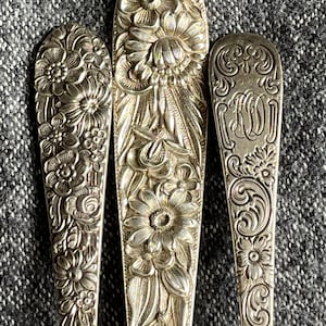 3 Antique Sterling Silver Repousse Forks