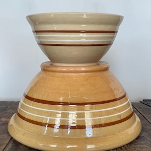 Two Banded Yellowware Bowls