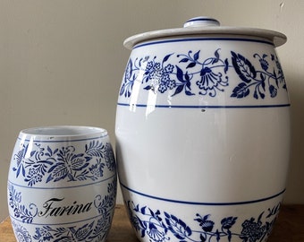 Antique Blue & White German Storage Jar with Lid