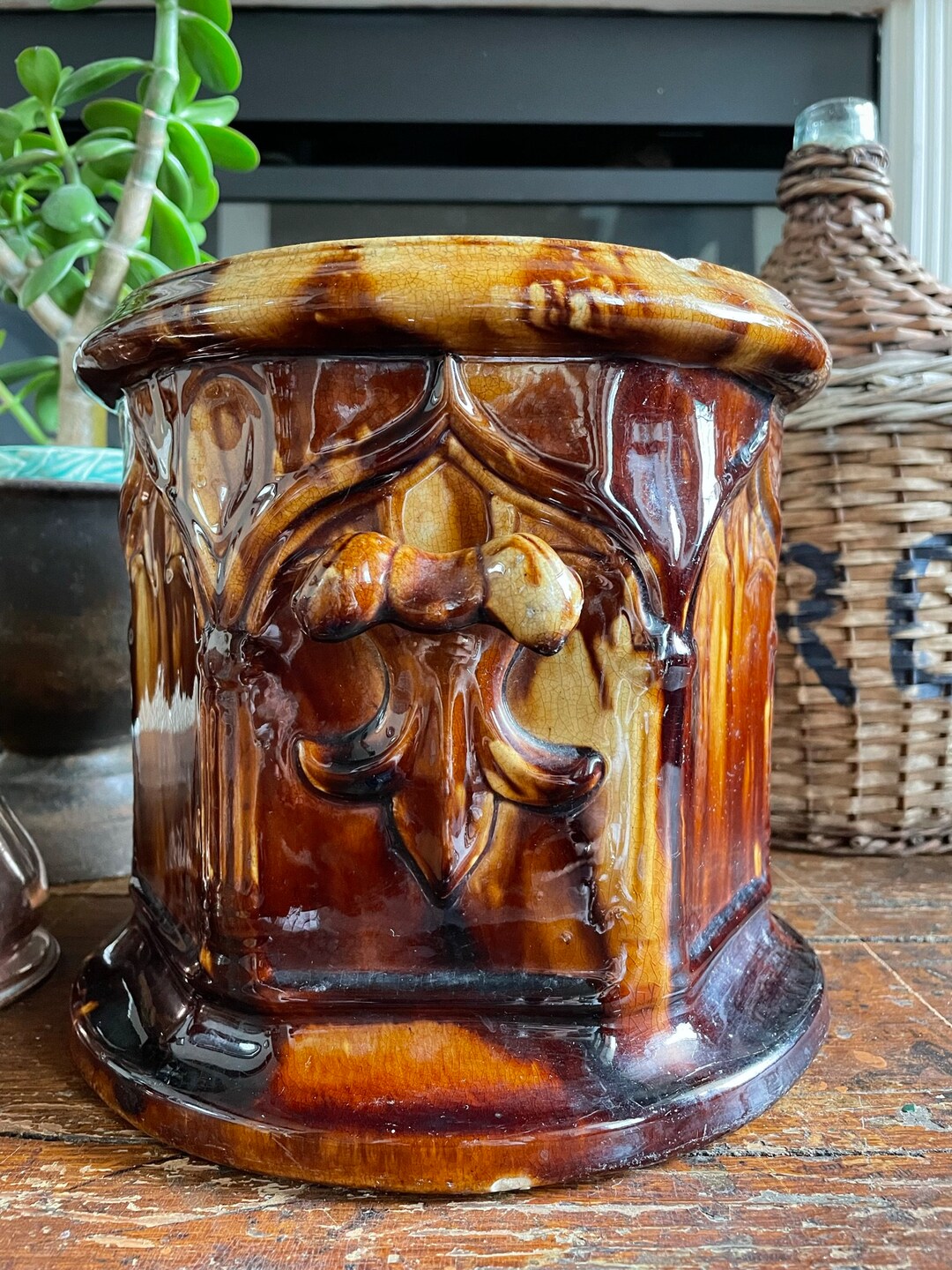 Antique Bennington Rockingham Tobacco Jar Etsy