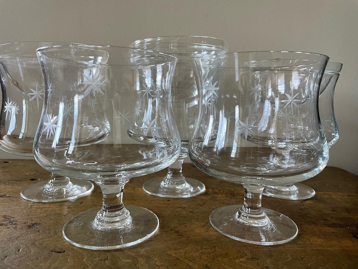 Vintage Shrimp Cocktail Glasses Etched With Stars Etsy