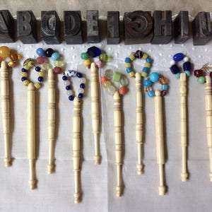 Antique Victorian Carved Bovine Lace Bobbins with Glass Beads