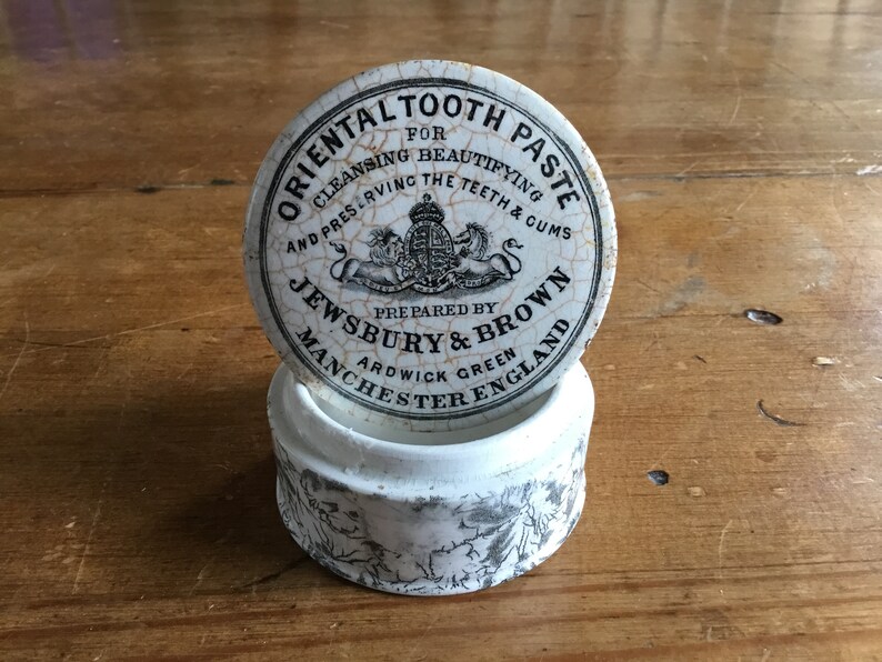 Antique English Stoneware Toothpaste Pot Lid & Base Etsy