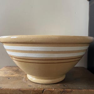 Large Antique Yellow Ware Bowl Banded