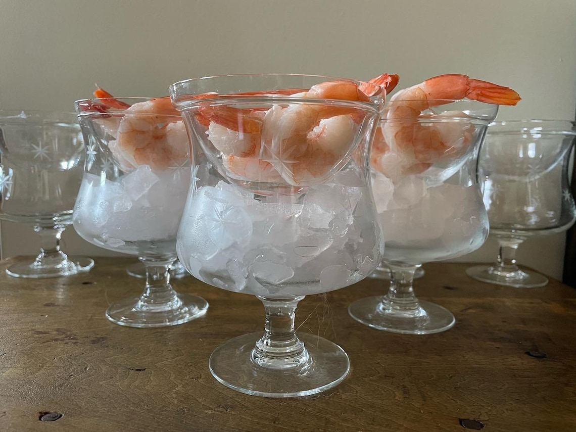 Vintage Shrimp Cocktail Glasses Etched With Stars Etsy