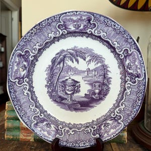 Early Podmore Walker & Co Purple Transferware Washington Vase Plate 9.75”