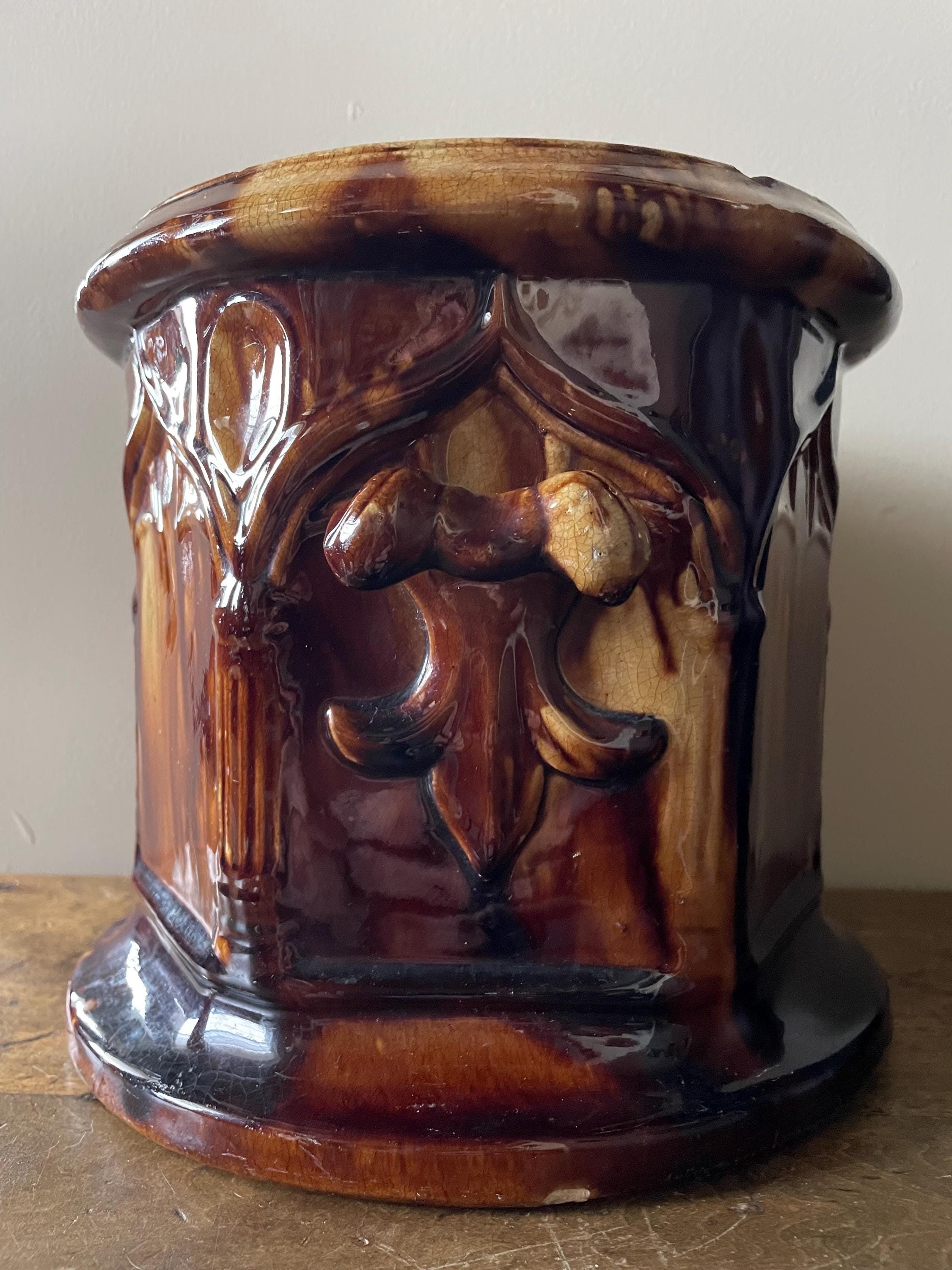 Antique Bennington Rockingham Tobacco Jar Crock