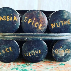 Antique Spice Tins & Carrier