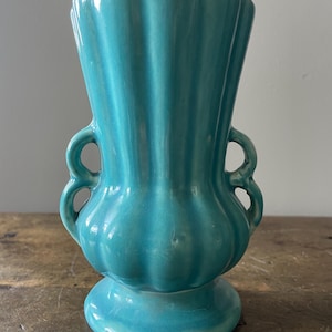 McCoy Aqua Ribbed Vase