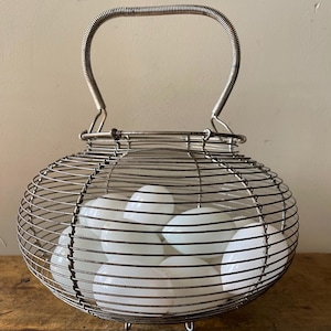 Vintage French Wire Basket with 18 Victorian Blown Glass Eggs