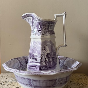 Antique Ironstone Purple Transferware Bowl Athena Pattern