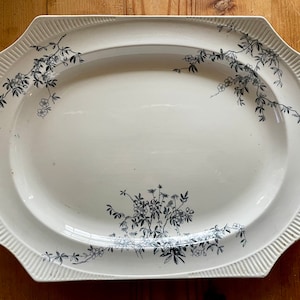 Antique Ironstone Platter Blue Floral Transferware George Jones & Sons