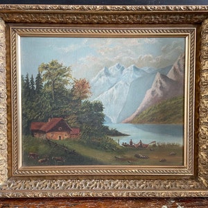 Antique Oil Painting Landscape Ornate Gold Frame