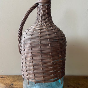 Antique Blue Bottle Wicker Wrapped