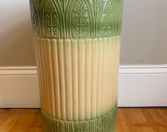 HTF Antique McCoy Yellowware Umbrella Stand Gothic Pattern