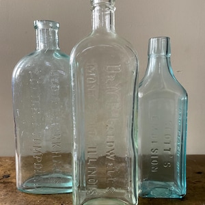 Selection of 3 Antique Aqua Apothecary Bottles