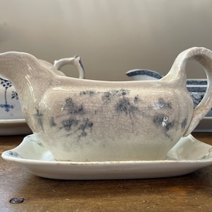 Antike Transferware Keramik Sauciere Unterteller