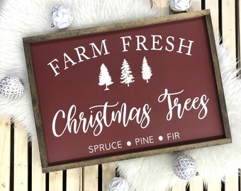 Farm Fresh Christmas Trees - framed, wood sign - painted lettering - rustic - farmhouse - Christmas decor - Christmas sign