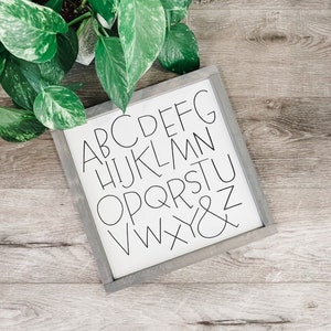 Framed ABC Wood Sign – Hand-Painted Alphabet, Rustic Nursery Decor