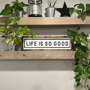 Life is So Good - border - framed, wood sign - painted lettering - inspirational quote - positive - housewarming - gift - rectangle