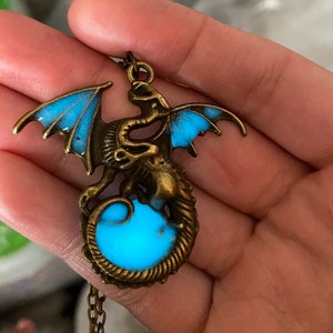 Glow In Dark Necklace, Glowing Dragon Necklace, Glowing Moon Necklace, Dragon Surrounding the Moon,  Luminous Dragon,  Luminous Moon