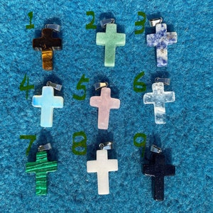 Affordable stone cross, 10 x crystal cross, stone cross pendant, crystal pendant, Christian gift pack of ten crosses uk, holy communion gift